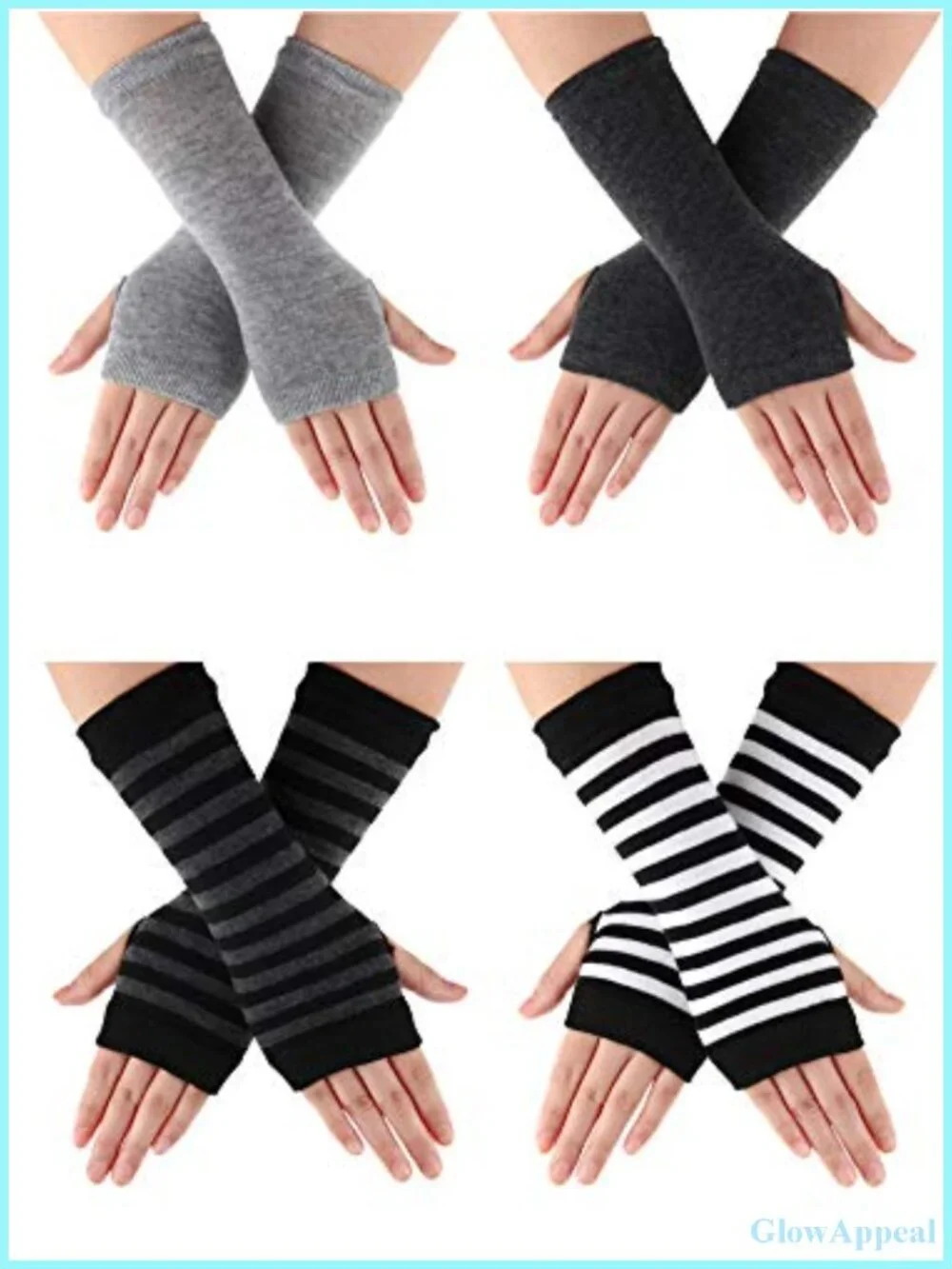 4 Pairs Fingerless Gloves Women Thumb Hole Arm Warmers Stretchy Knit